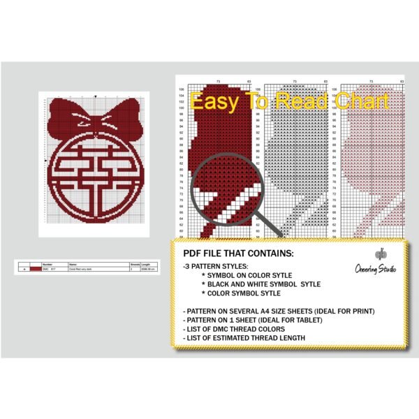 Chinese happiness blessing cross stitch easy pattern content page