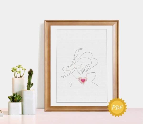 girl with heart necklace cross stitch pattern